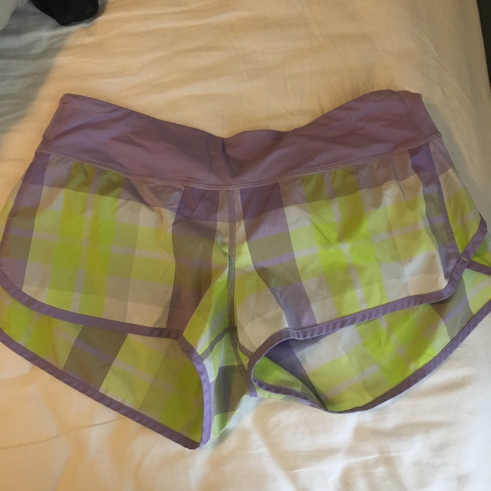 Purple, yellow, and white Lululemon shorts